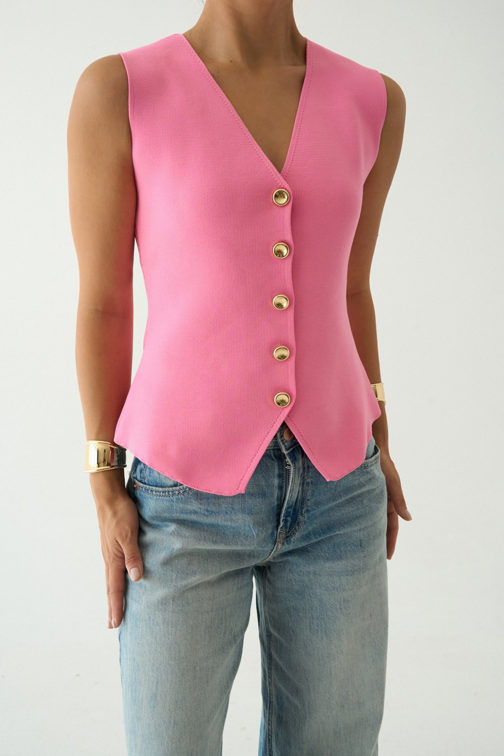 Kadın V Yaka Gold Düğmeli Yelek