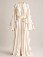 Kadın Krem Taş İşleme Detaylı Kuşaklı Abaya / Kimono