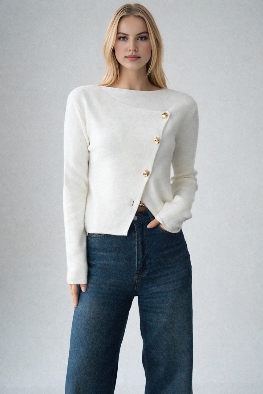 Kadın Asimetrik Gold Düğmeli Hrıka