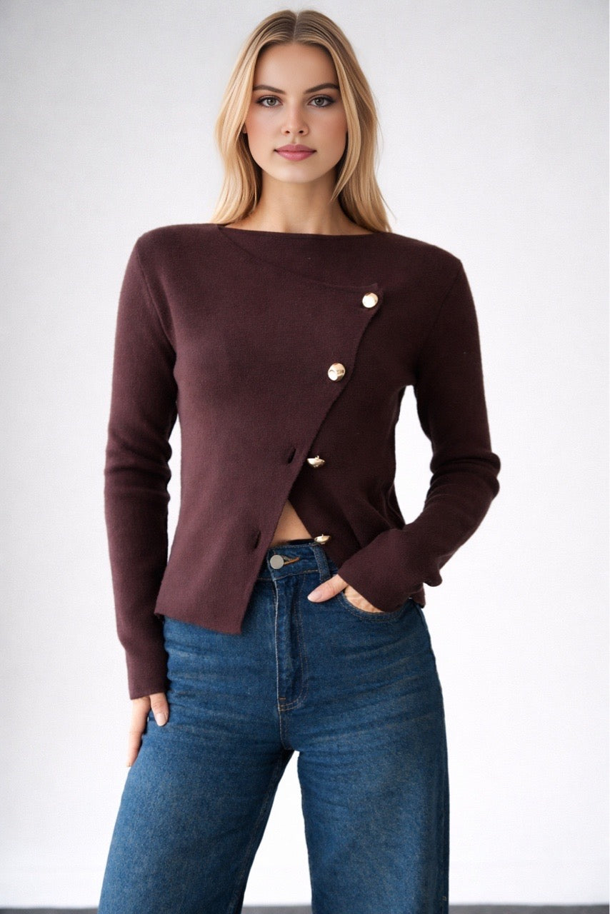 Kadın Asimetrik Gold Düğmeli Hrıka