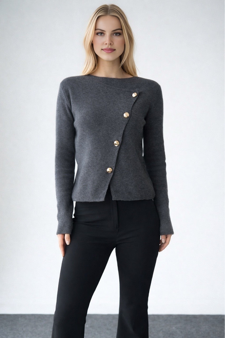 Kadın Asimetrik Gold Düğmeli Hrıka