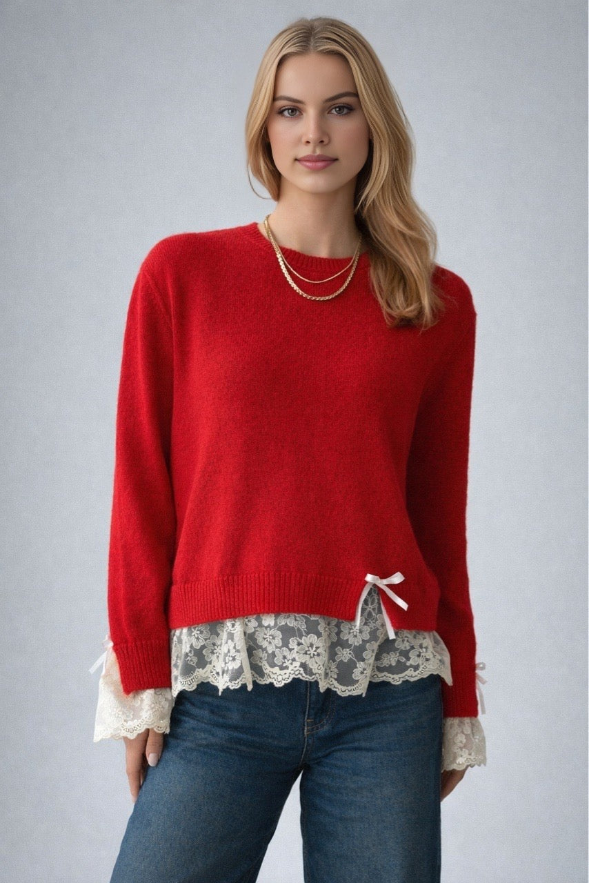 Kadın Bisiklet Yaka Dantel Detaylı Kazak