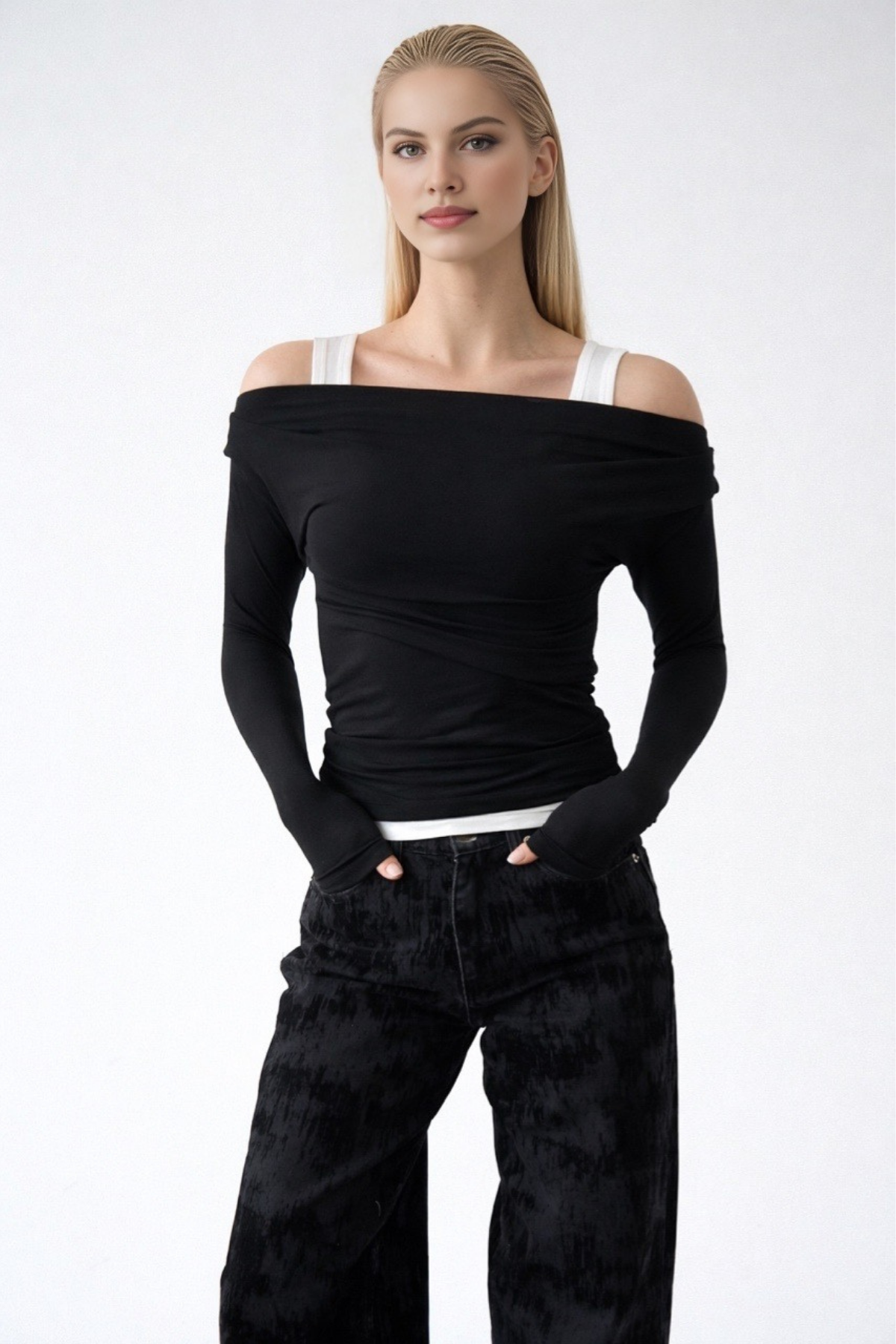 Kadın Çift Katman Askılı Bluz