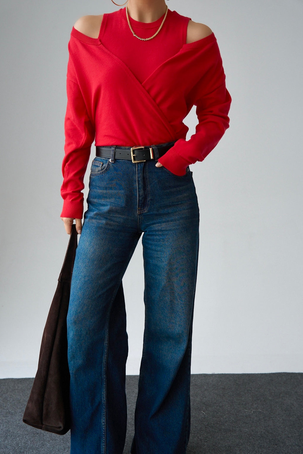 Kadın Kırmızı Kruvaze Yaka Hırka Bluz Takım