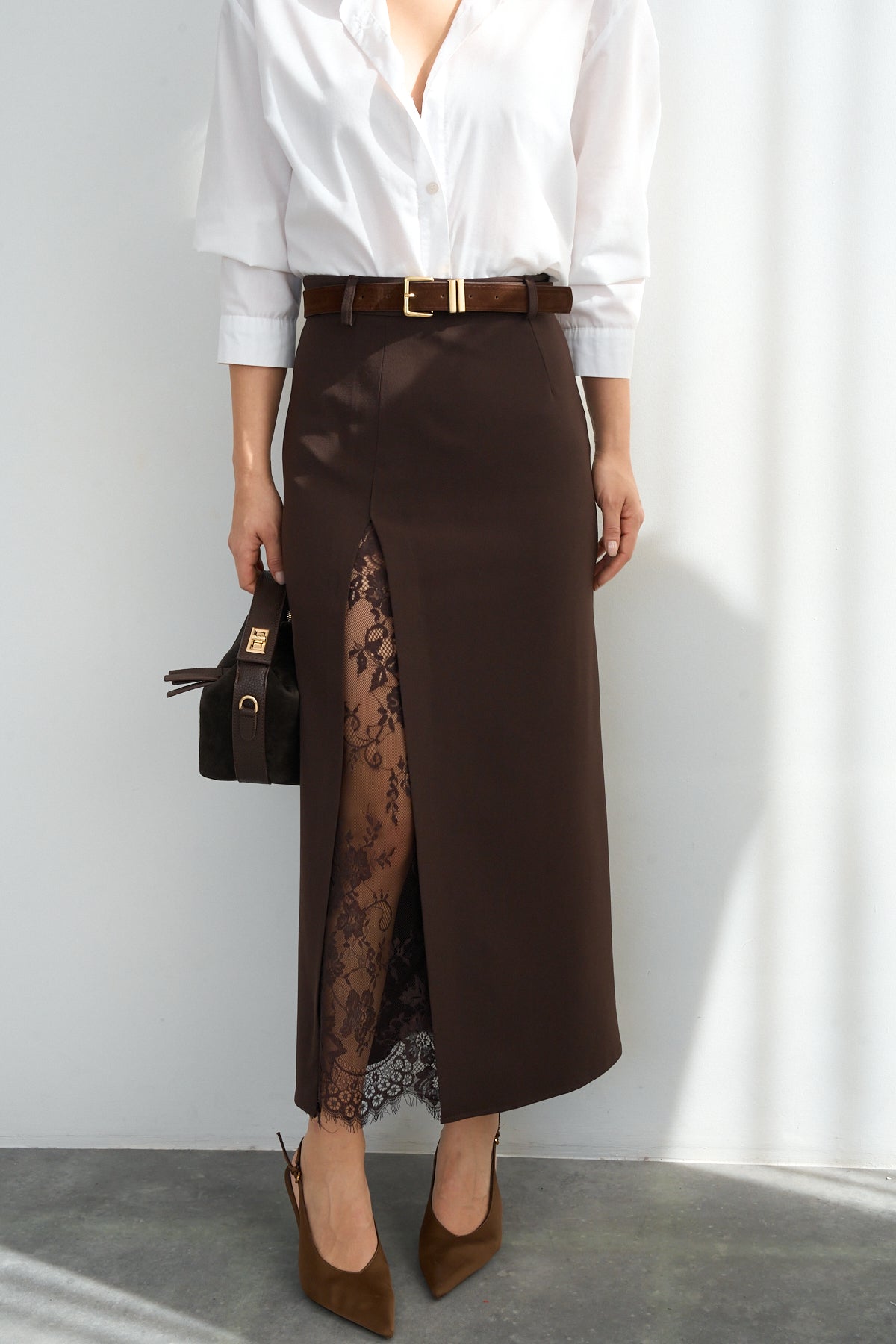 Kadın Dantel Yırtmaçlı Etek