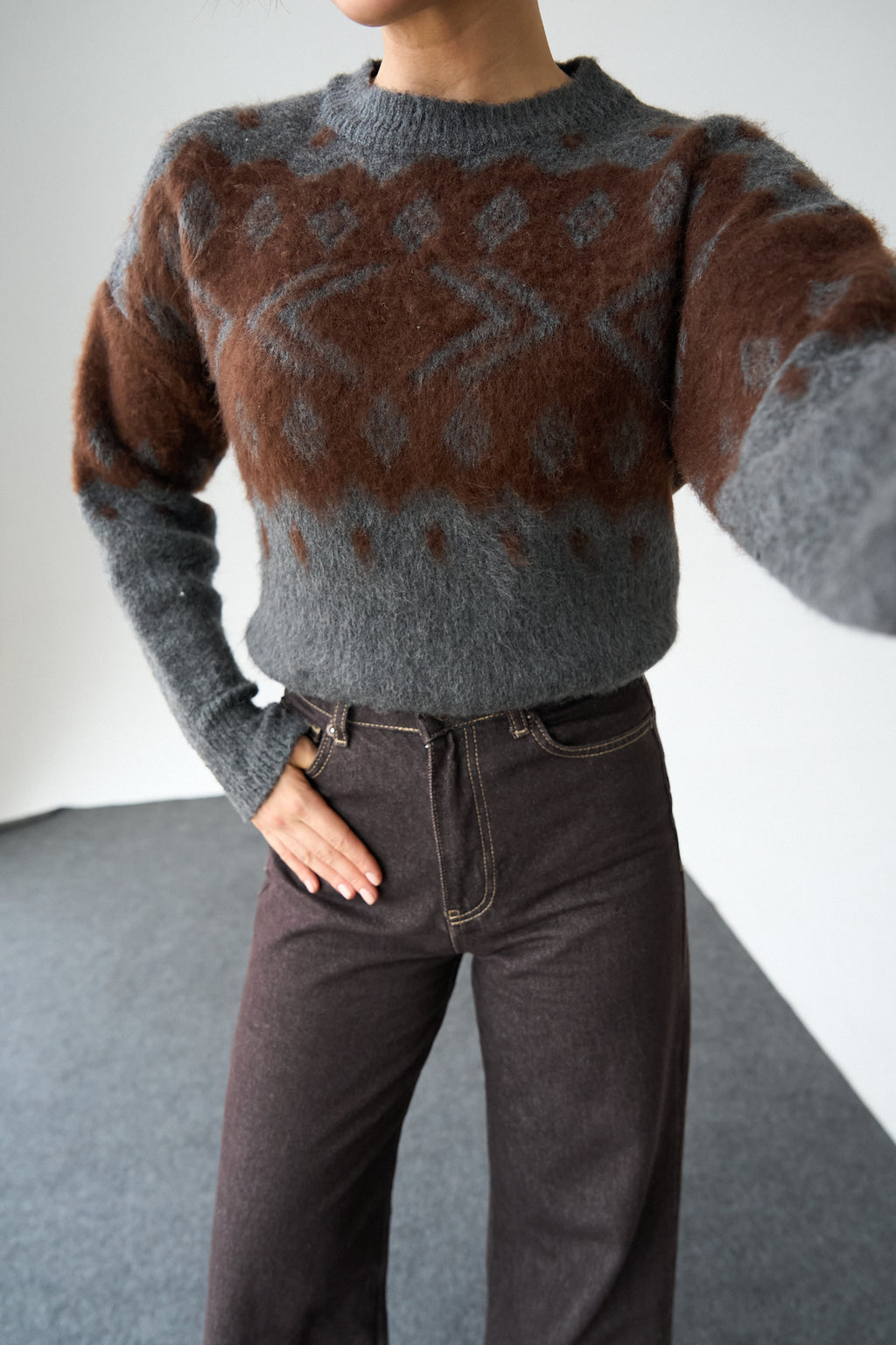 Kadın Bisiklet Yaka Desenli Şardonlu Triko Kazak