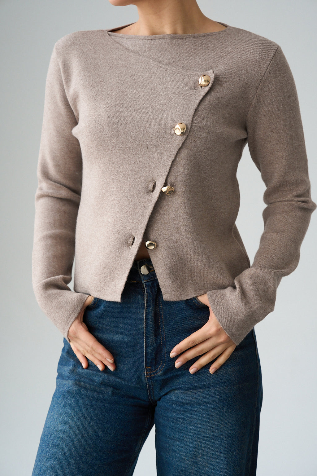 Kadın Asimetrik Gold Düğmeli Hrıka