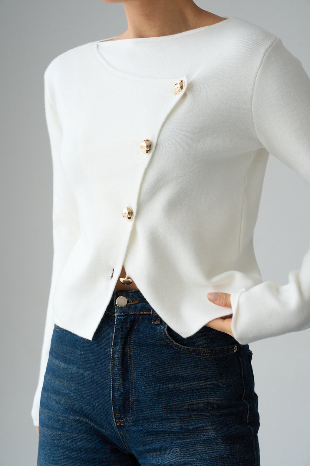 Kadın Asimetrik Gold Düğmeli Hrıka