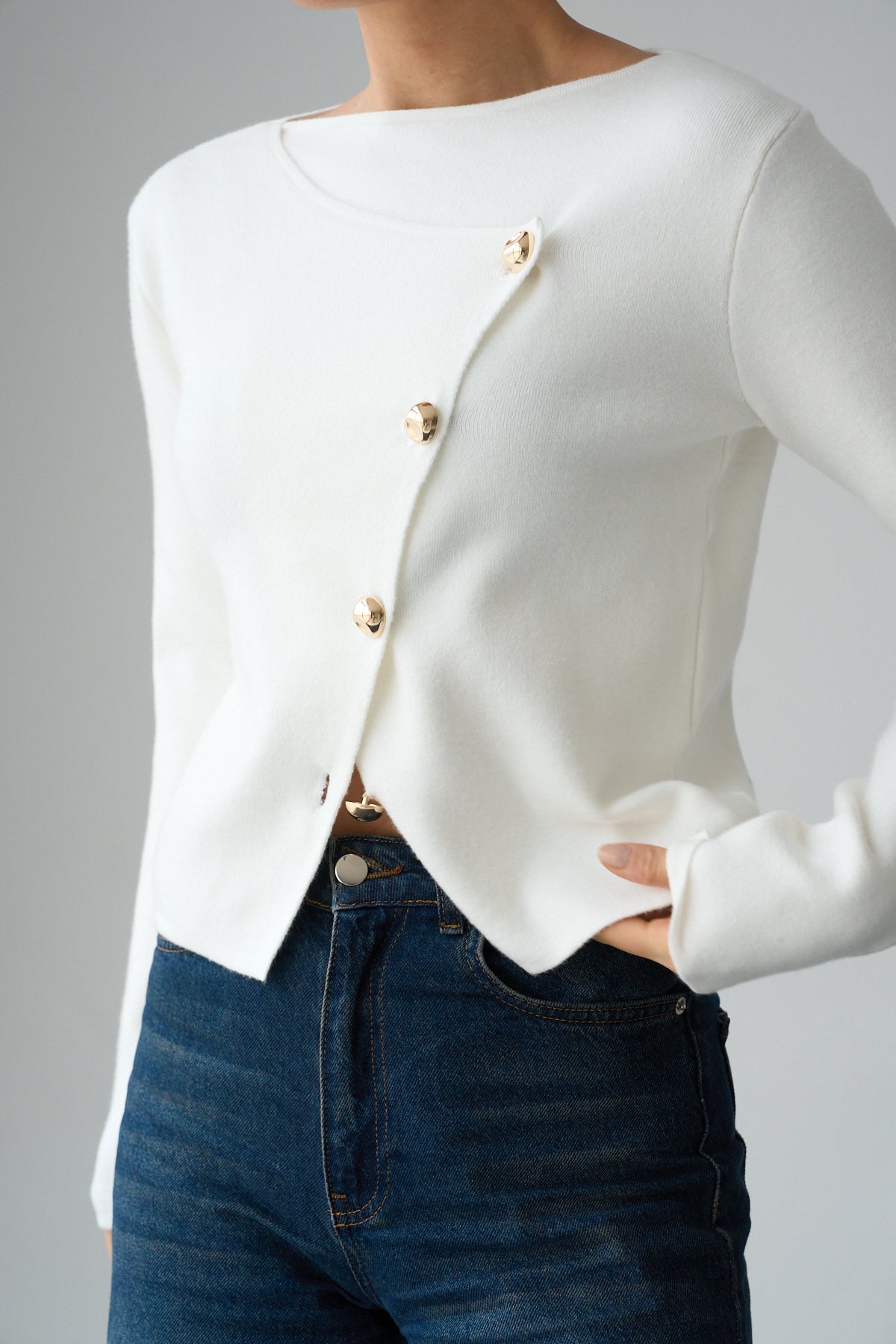 Kadın Asimetrik Gold Düğmeli Hrıka