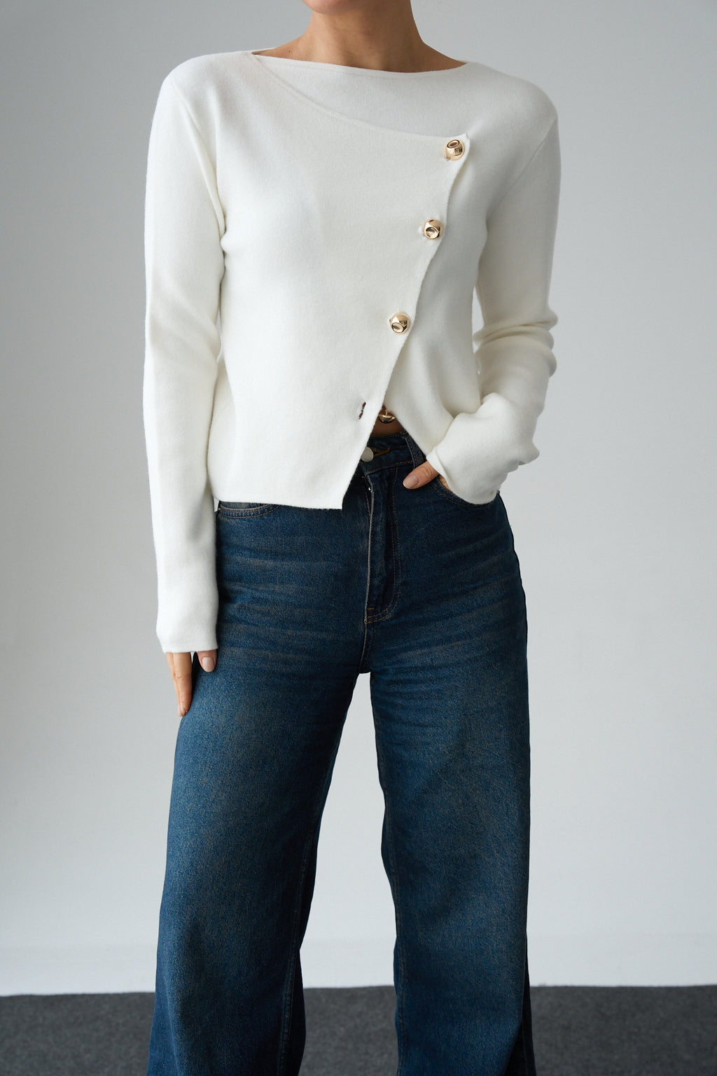 Kadın Asimetrik Gold Düğmeli Hrıka