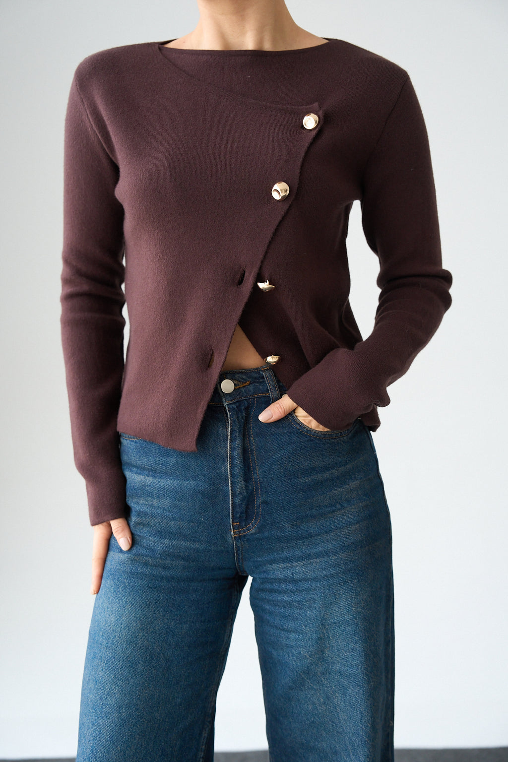 Kadın Asimetrik Gold Düğmeli Hrıka