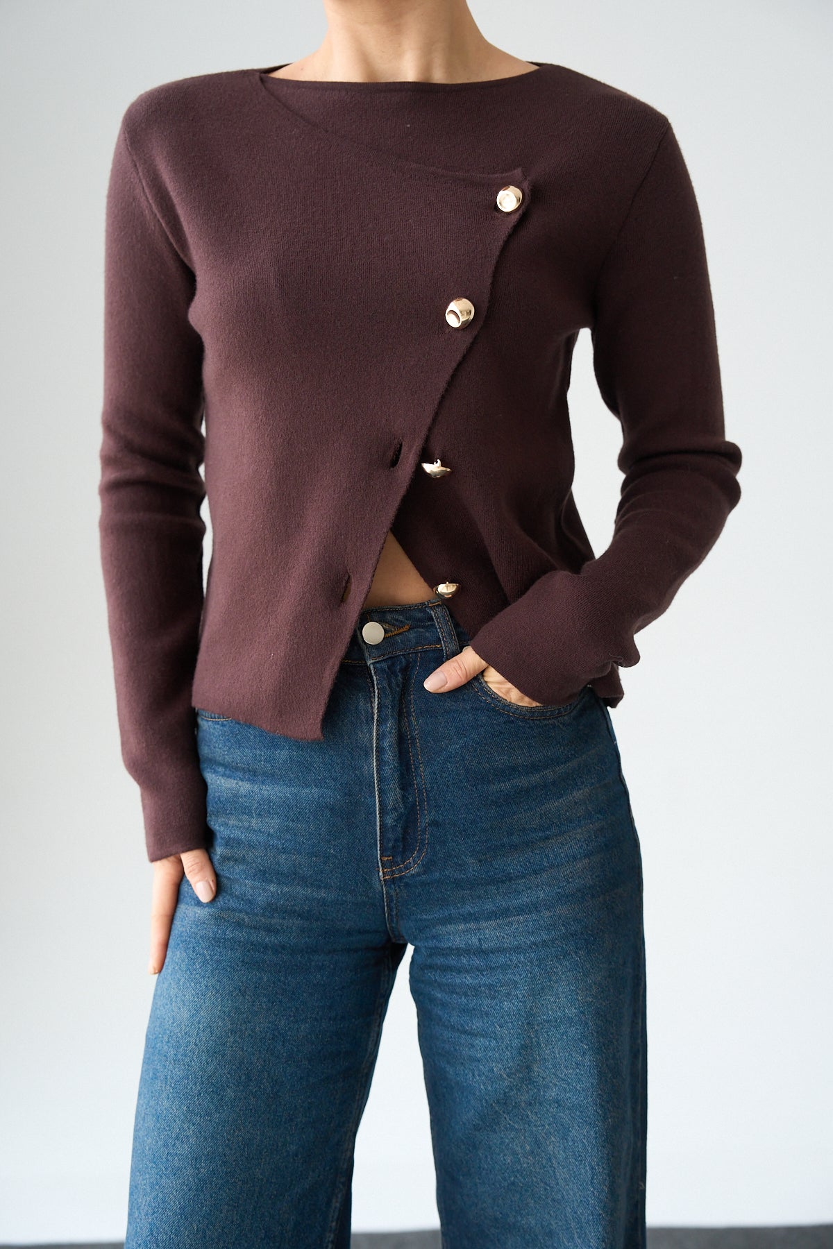 Kadın Asimetrik Gold Düğmeli Hrıka