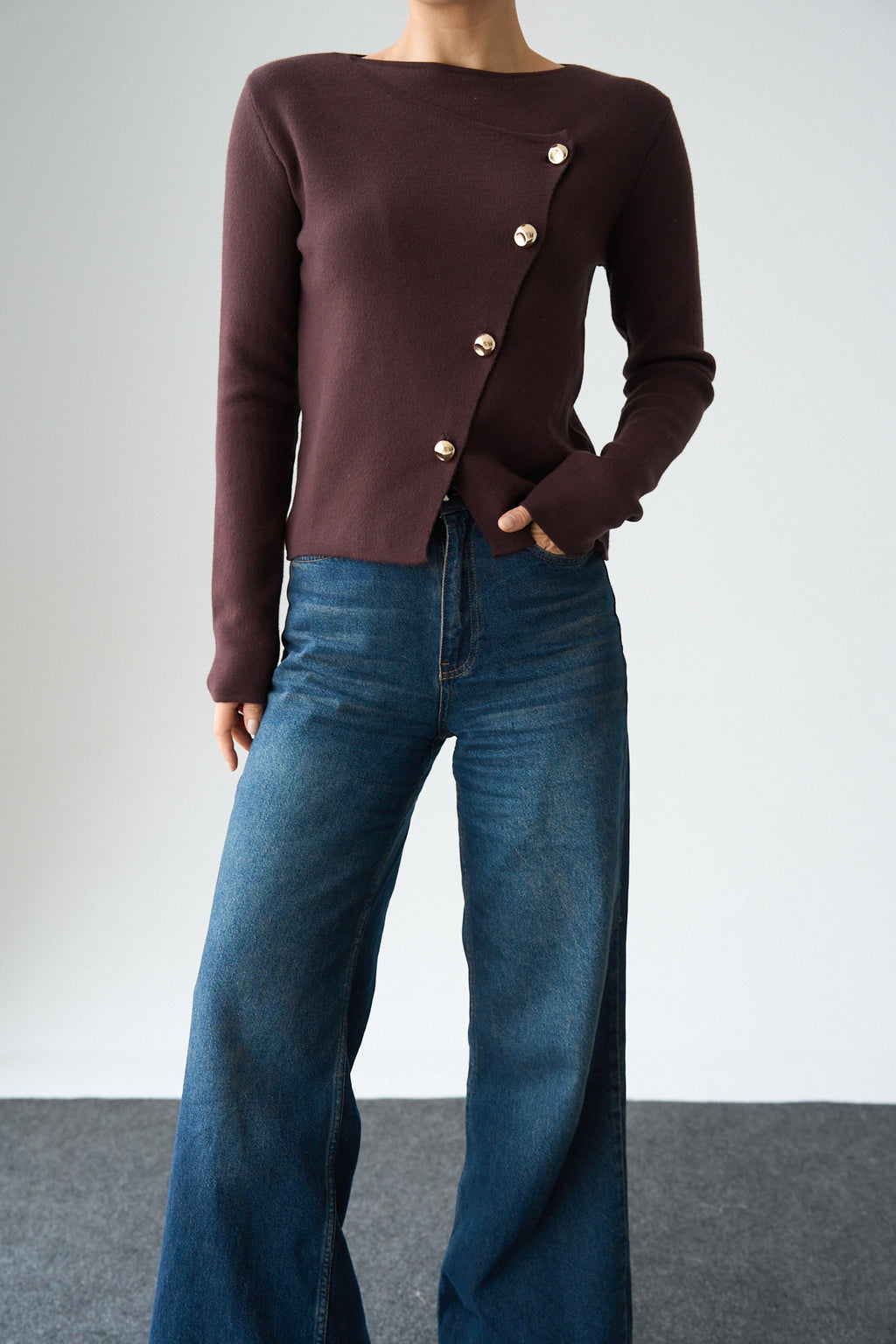 Kadın Asimetrik Gold Düğmeli Hrıka