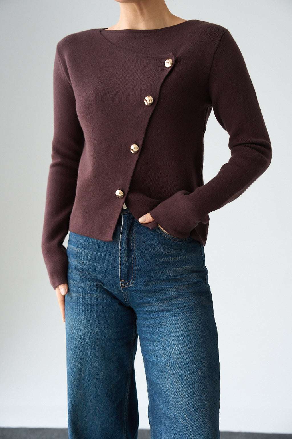 Kadın Asimetrik Gold Düğmeli Hrıka