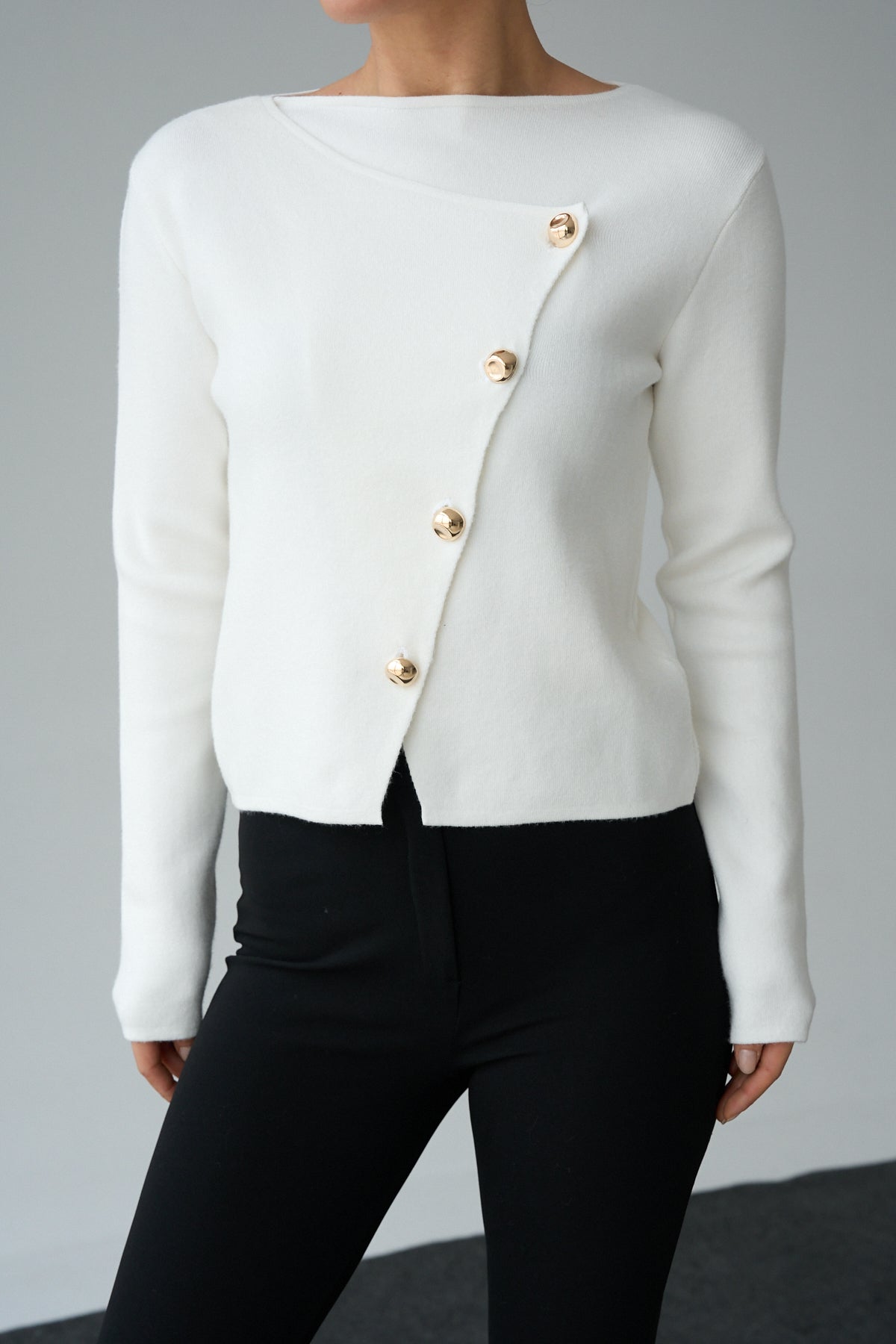 Kadın Asimetrik Gold Düğmeli Hrıka