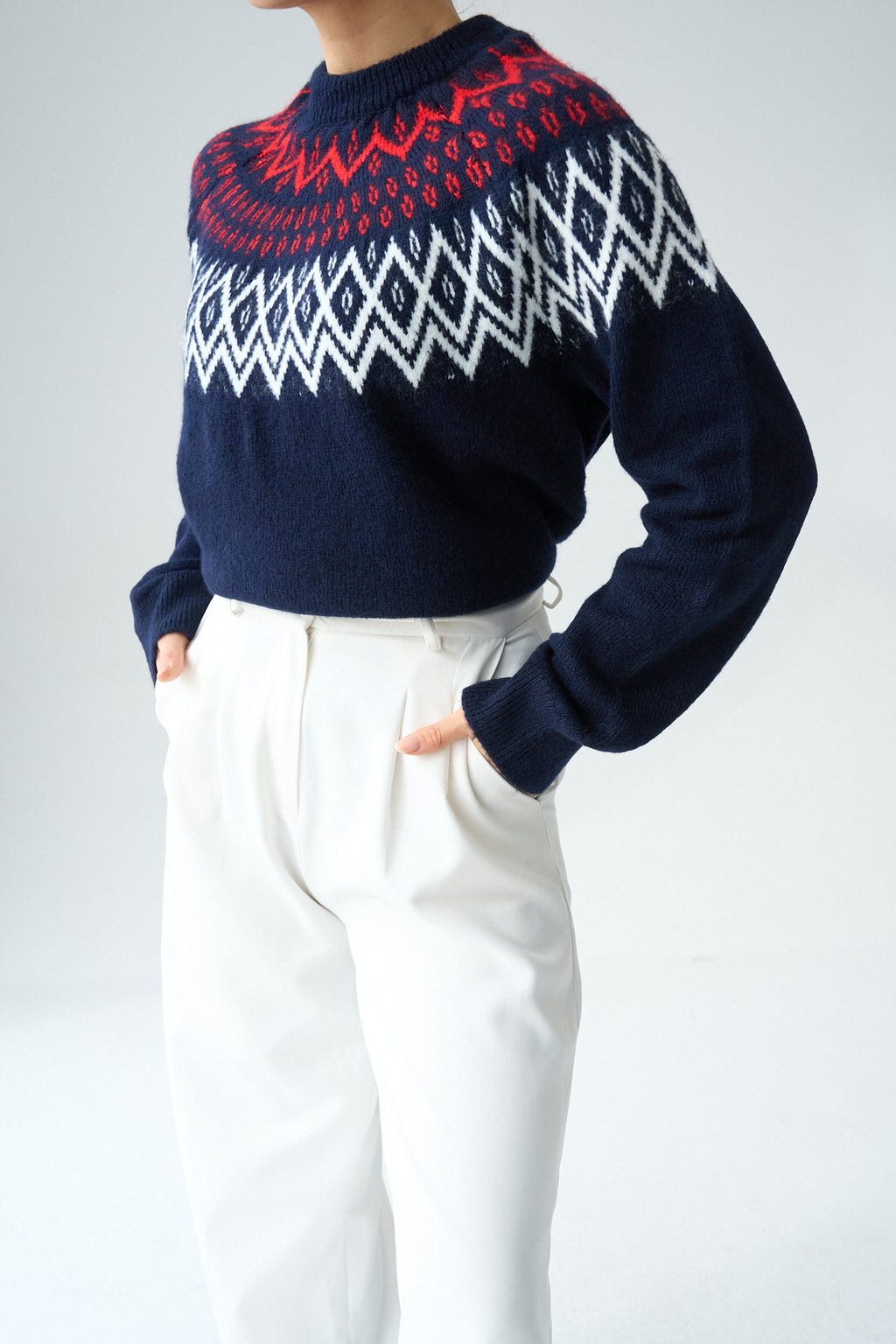 Kadın Bisiklet Yaka Desenli Yünlü Kazak