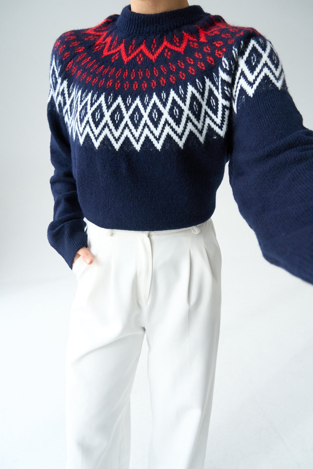 Kadın Bisiklet Yaka Desenli Yünlü Kazak