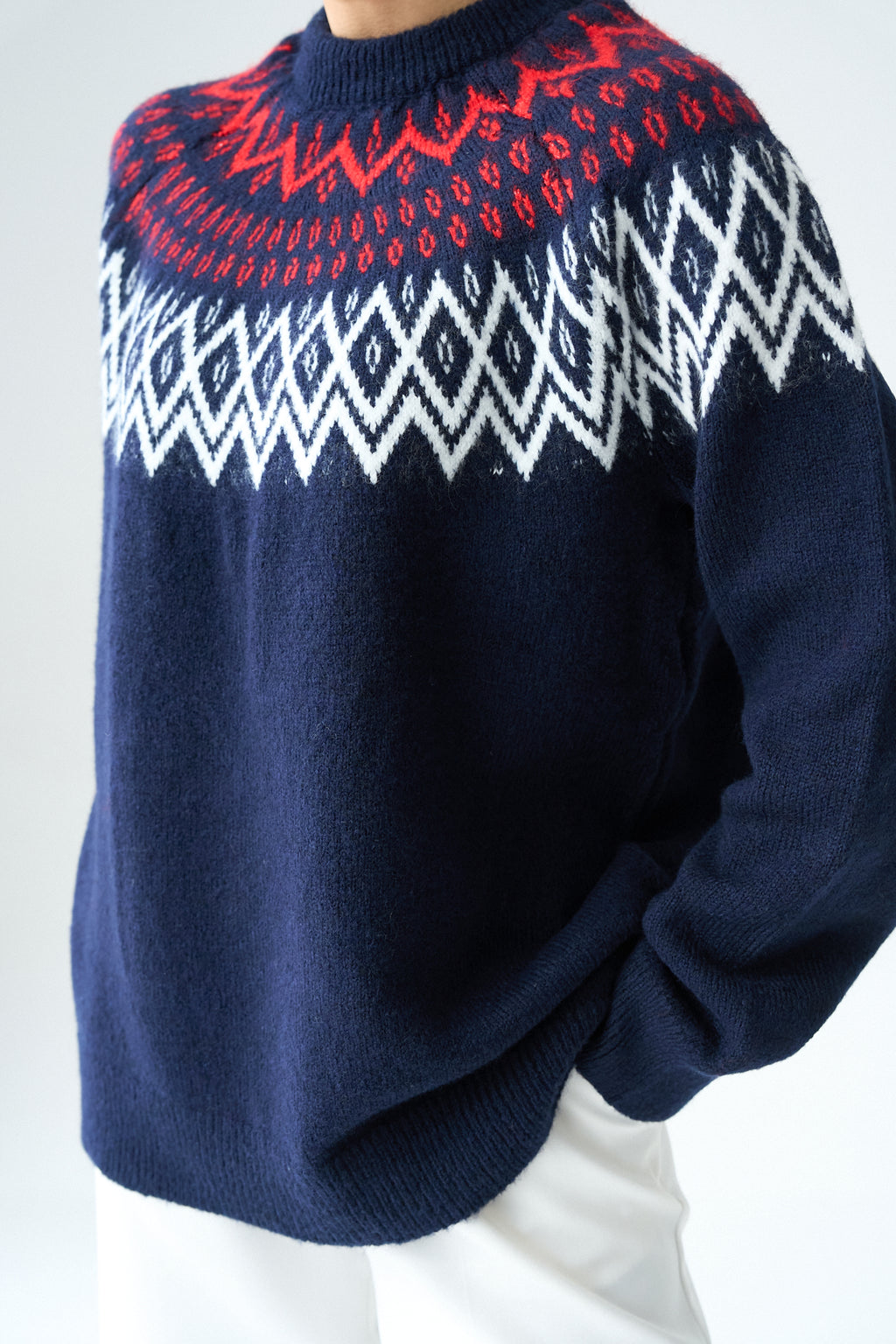 Kadın Bisiklet Yaka Desenli Yünlü Kazak