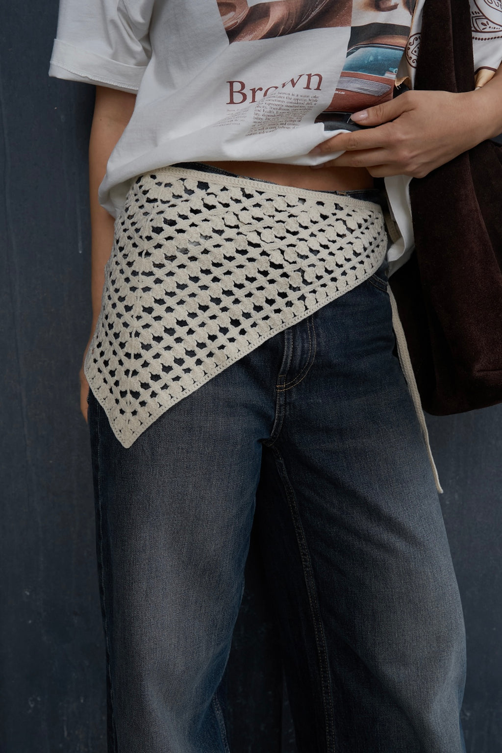 Kadın Krem Örgü Bağlama Detaylı Aksesuar Bandana Pareo