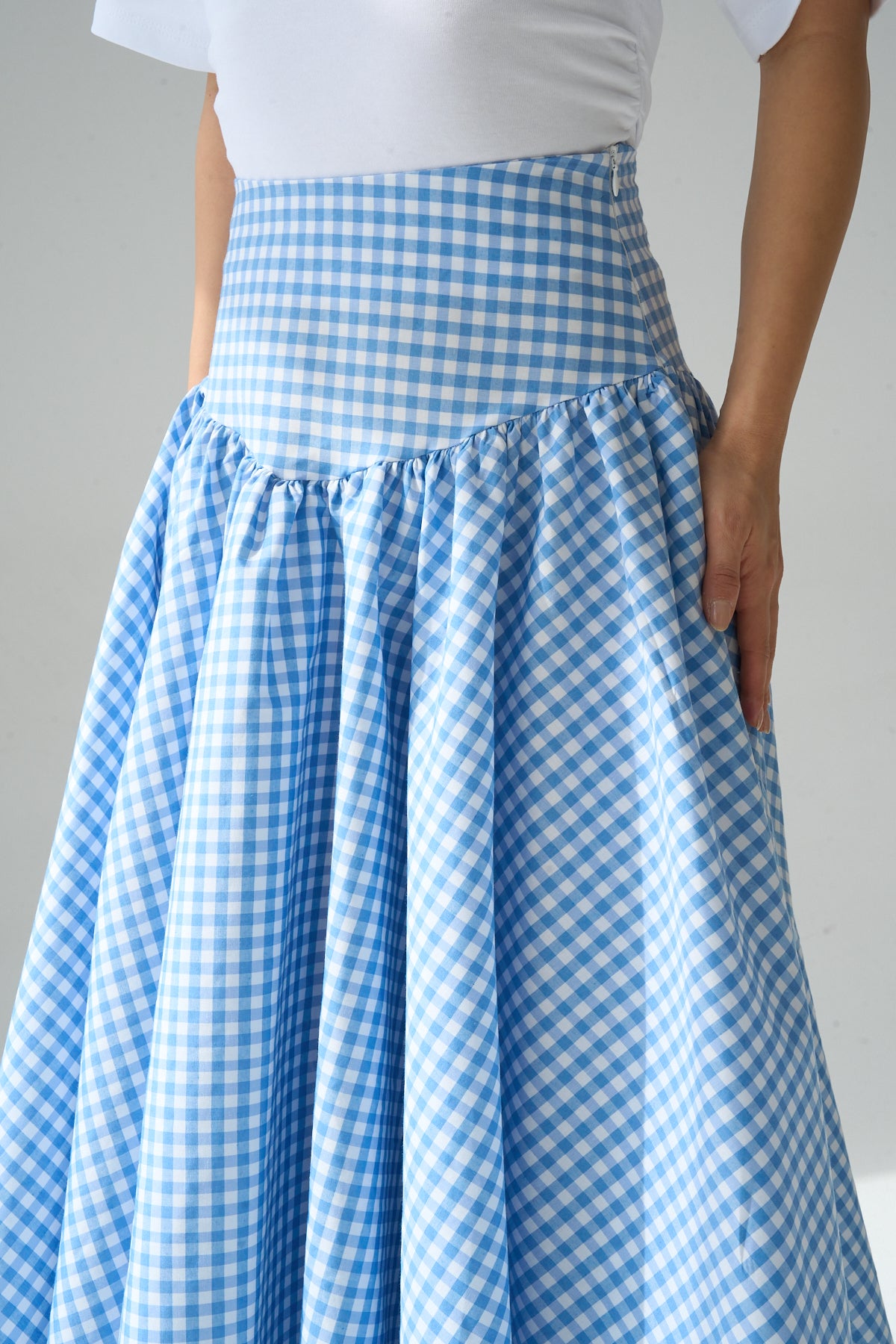 Kadın Yüksek Bel Pötikare Desenli Volanlı Etek