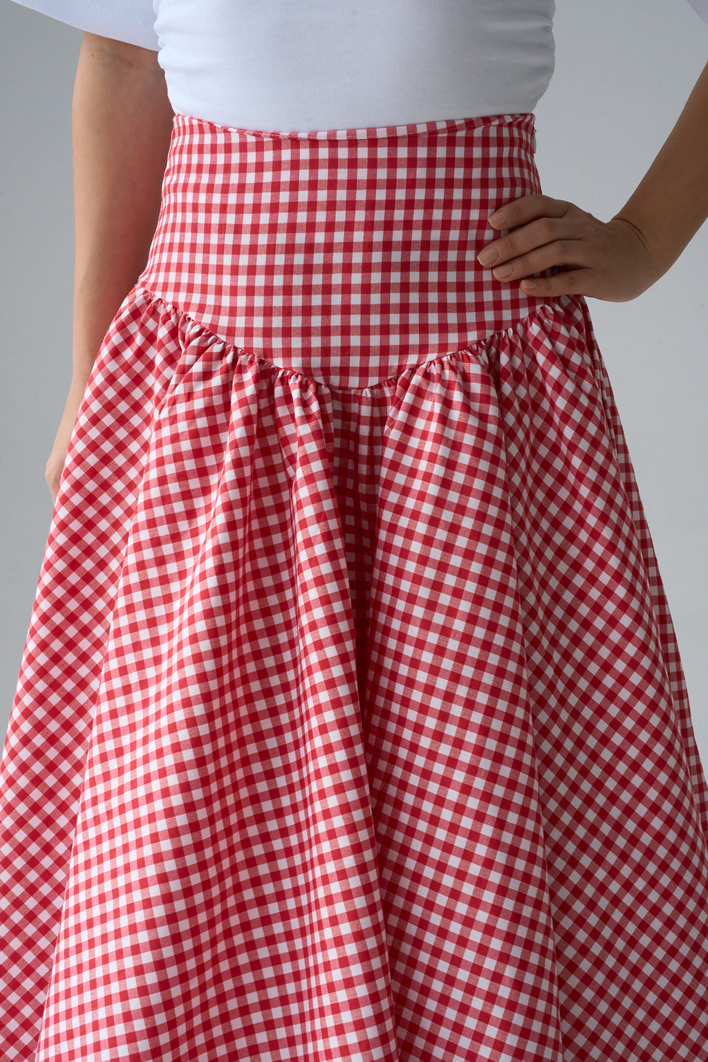 Kadın Yüksek Bel Pötikare Desenli Volanlı Etek