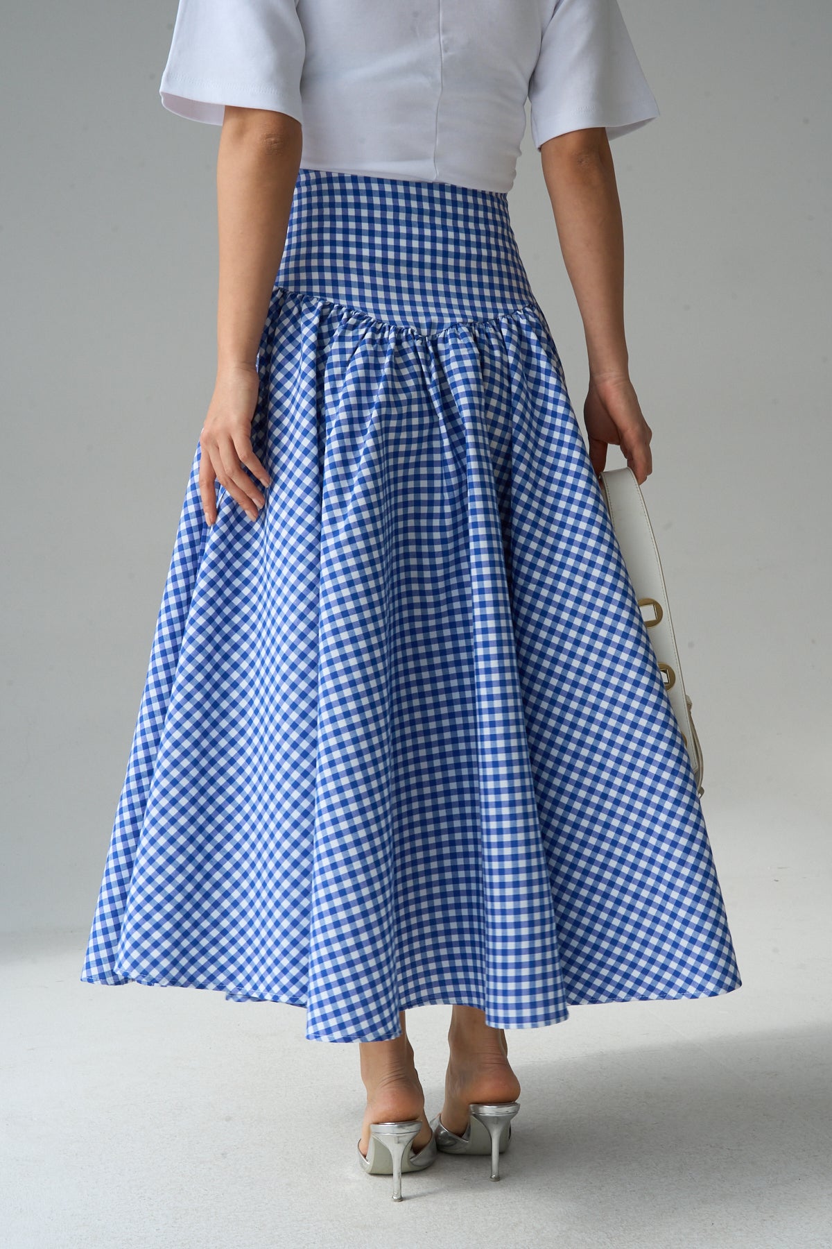 Kadın Yüksek Bel Pötikare Desenli Volanlı Etek