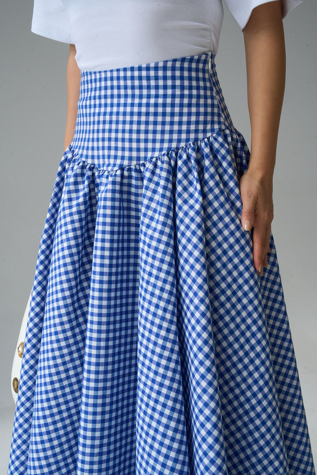 Kadın Yüksek Bel Pötikare Desenli Volanlı Etek