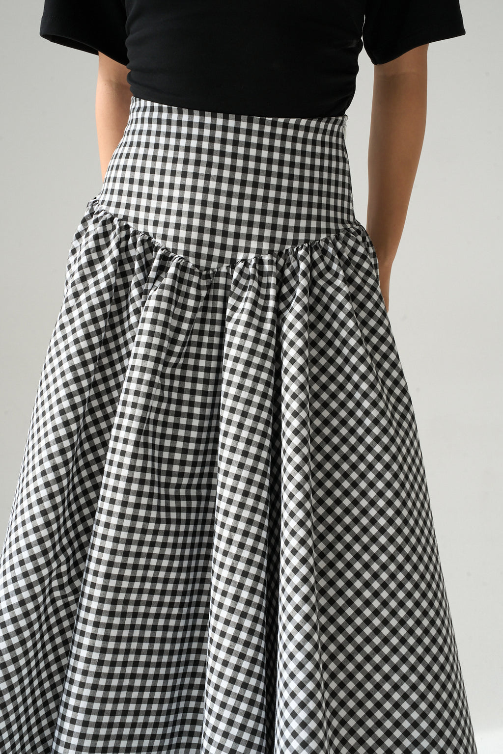 Kadın Yüksek Bel Pötikare Desenli Volanlı Etek