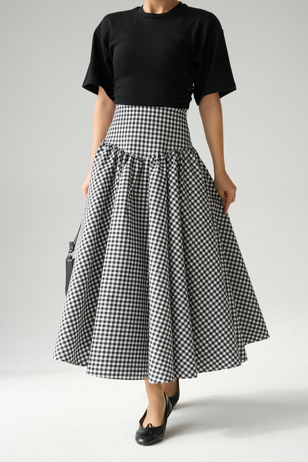 Kadın Yüksek Bel Pötikare Desenli Volanlı Etek