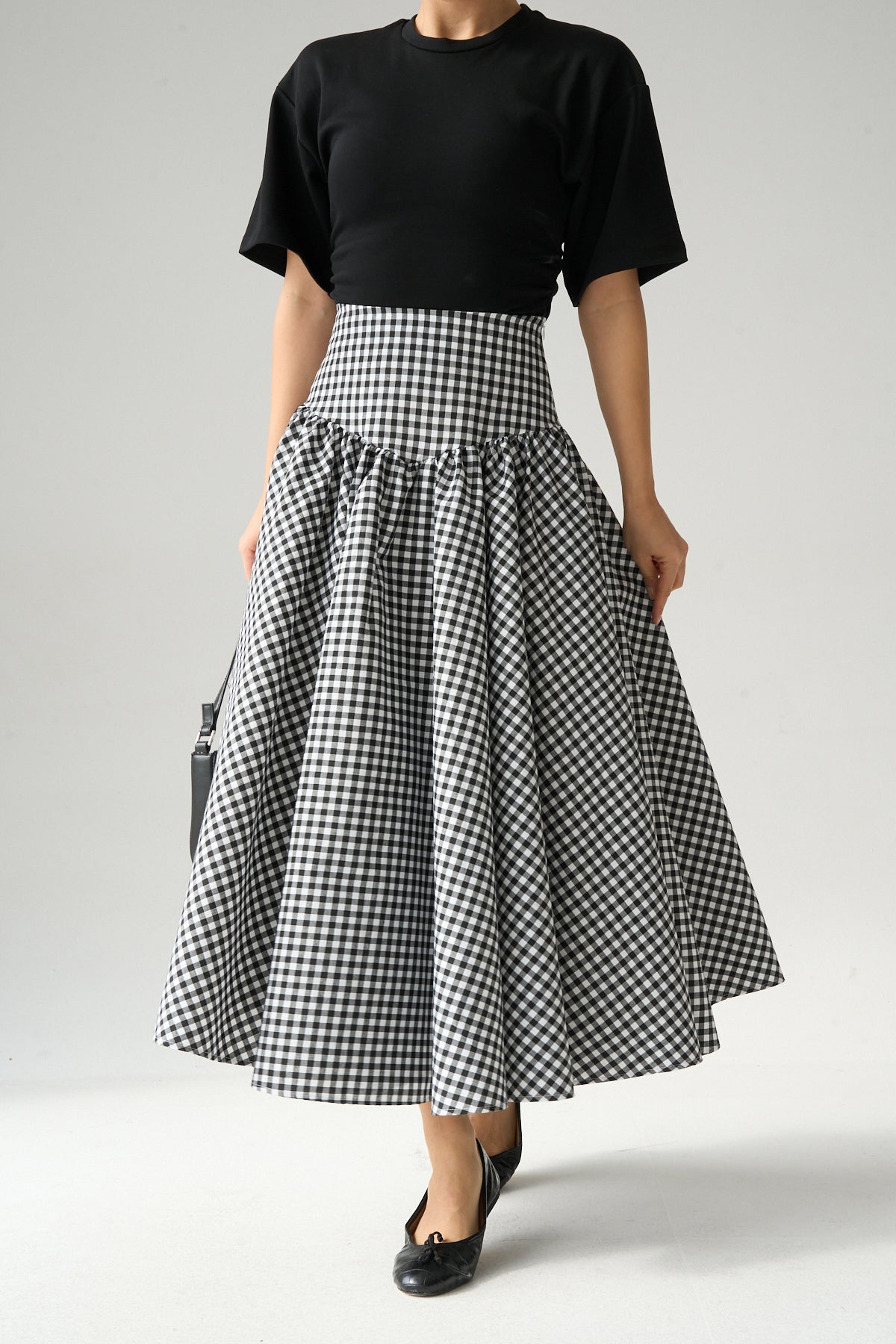 Kadın Yüksek Bel Pötikare Desenli Volanlı Etek