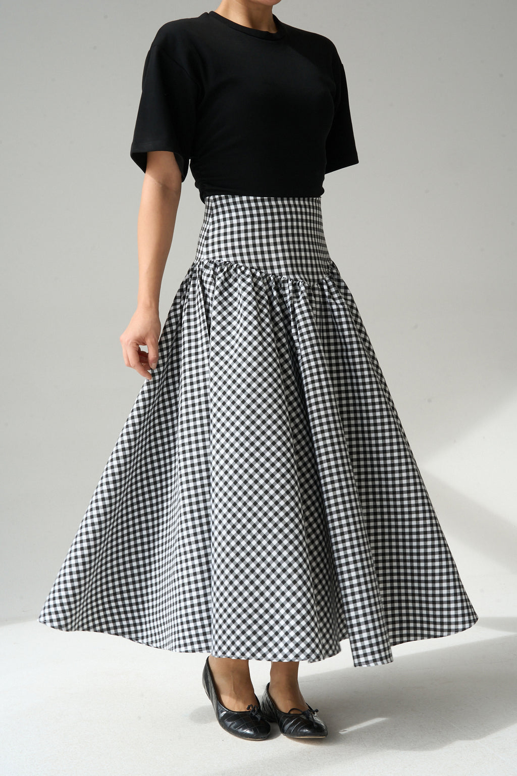 Kadın Yüksek Bel Pötikare Desenli Volanlı Etek