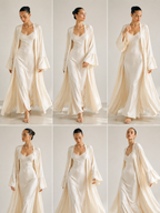 Kadın Krem Taş İşleme Detaylı Kuşaklı Abaya / Kimono