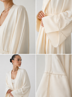 Kadın Krem Taş İşleme Detaylı Kuşaklı Abaya / Kimono