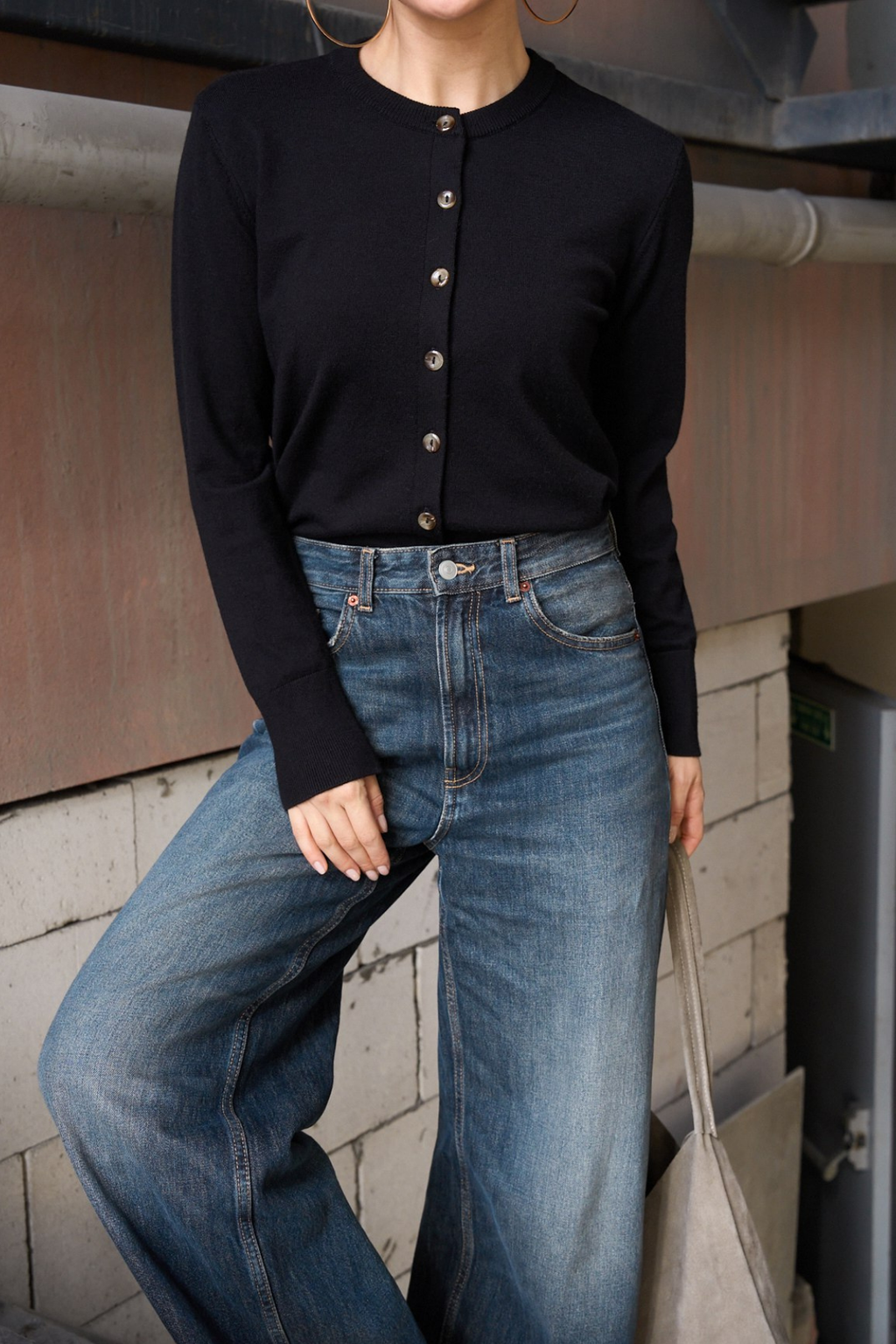 Kadın Bisiklet Yaka Düğmeli Yünlü Basic Hırka