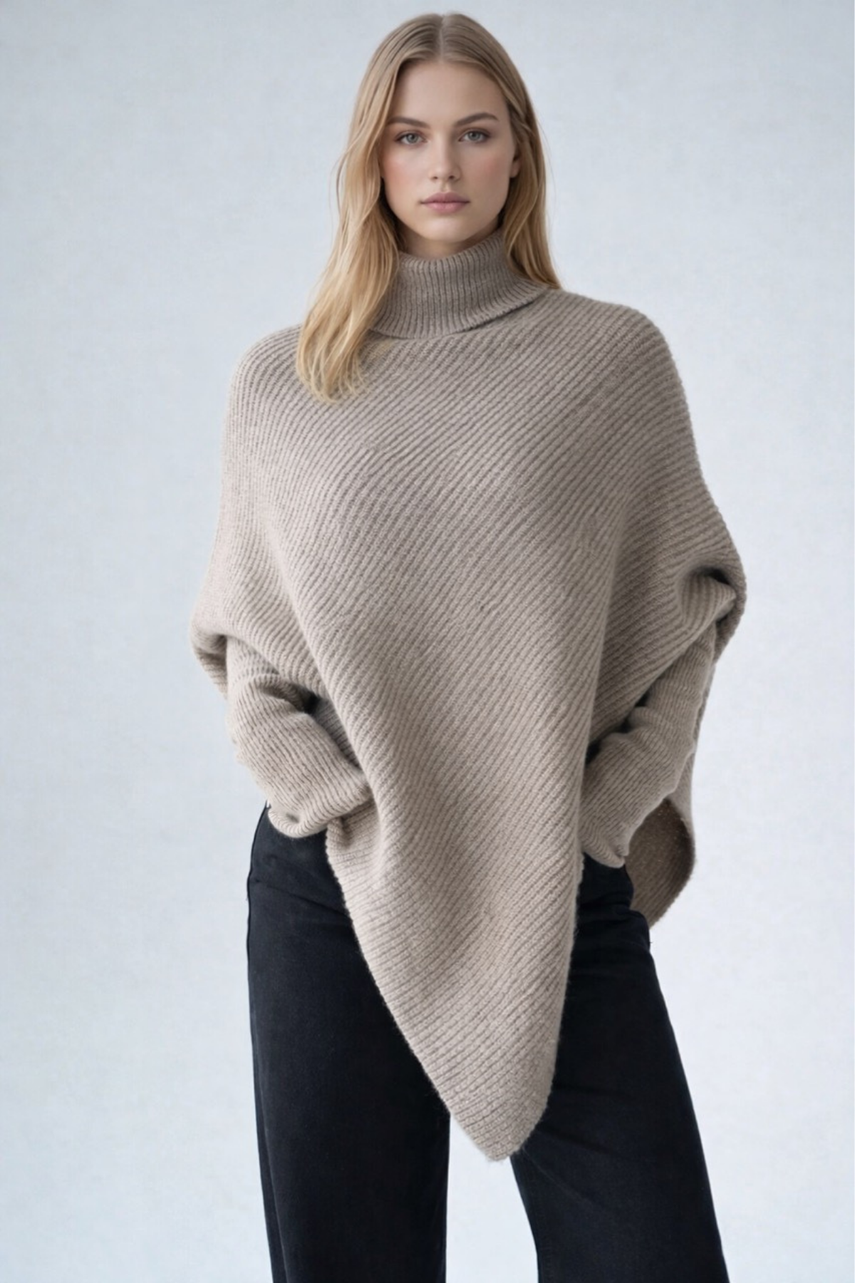 Balıkçı Yaka Asimetrik Kesim Kazak