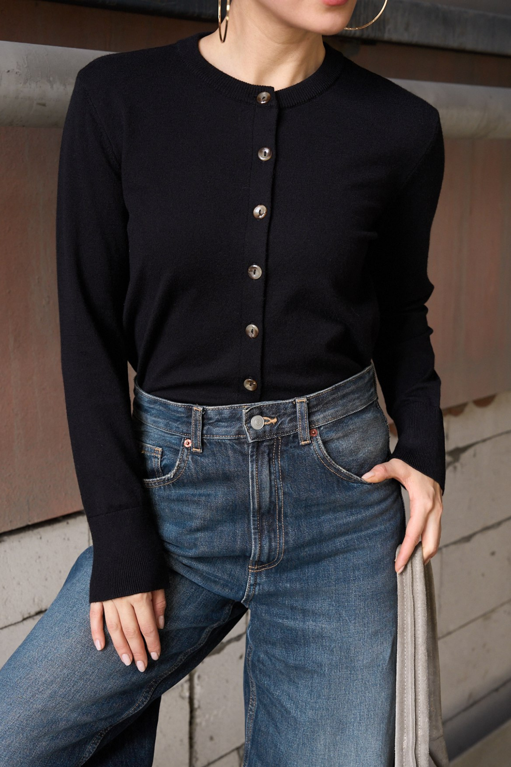 Kadın Bisiklet Yaka Düğmeli Yünlü Basic Hırka