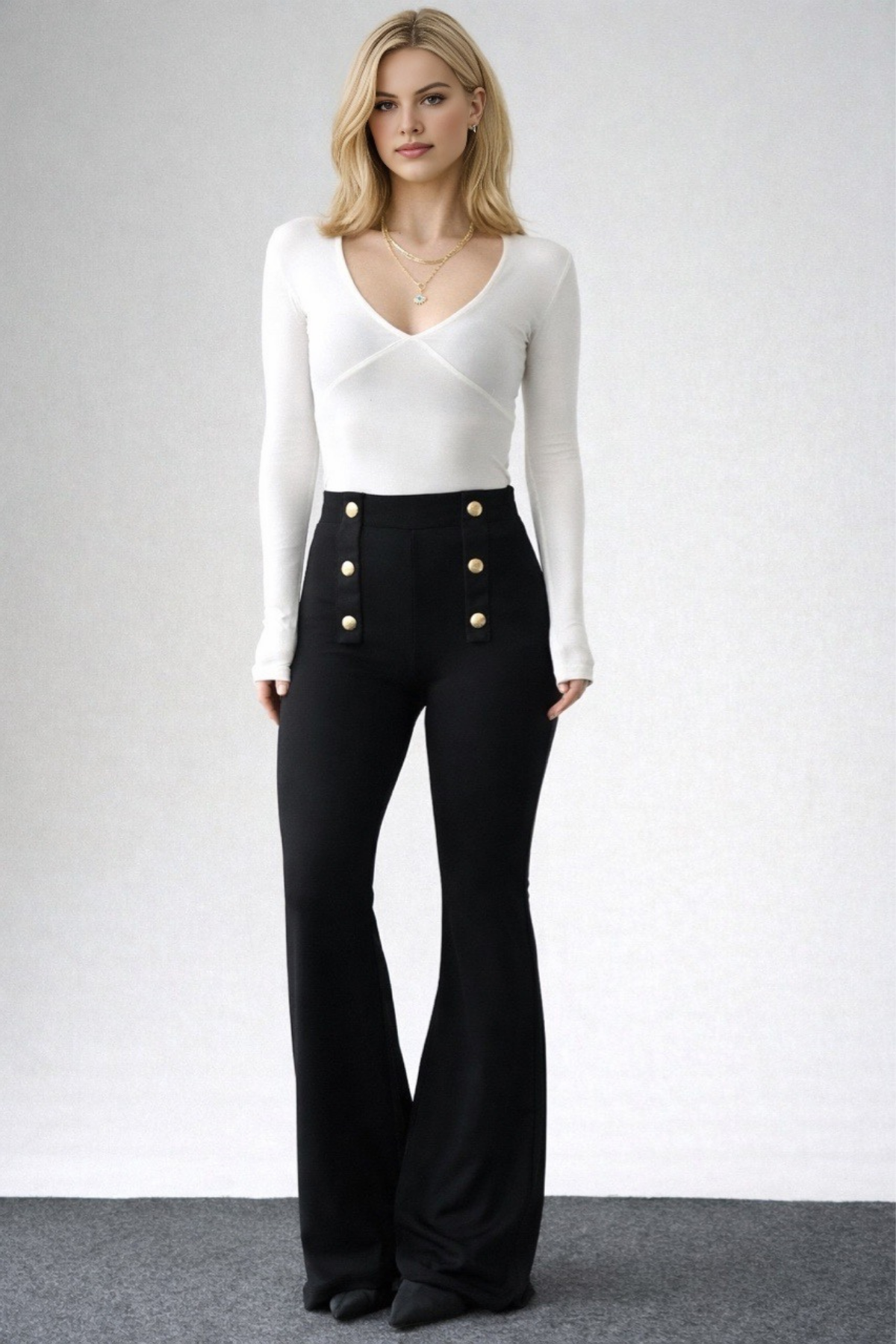 Kadın Gold Düğmeli İspanyol Paça Pantolon