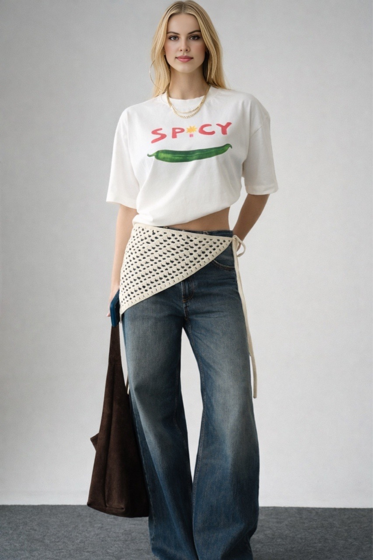 Kadın Krem Örgü Bağlama Detaylı Aksesuar Bandana Pareo