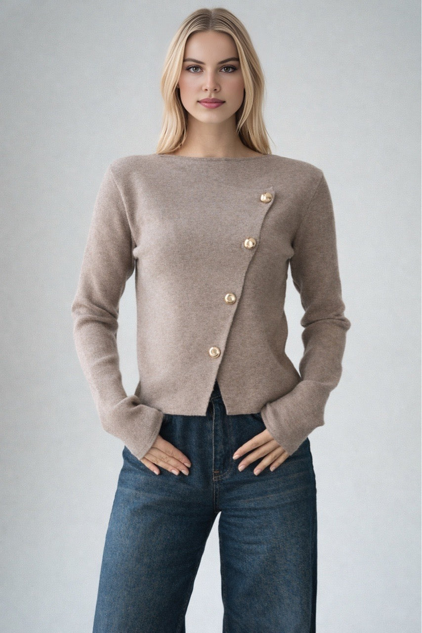 Kadın Asimetrik Gold Düğmeli Hrıka