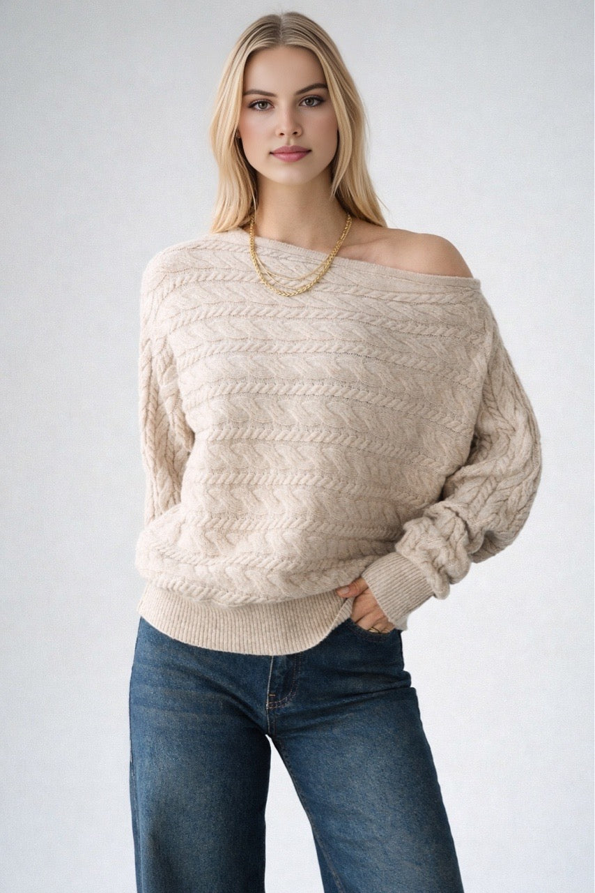 Kadın Asimetrik Yaka Örgü Kazak